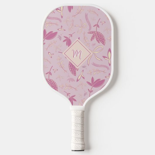 Raquette De Pickleball Flore et vaches roses délicates (Recto)