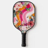Raquette De Pickleball Flux dynamique | Funky Retro Tropical Monogramme (Verso)