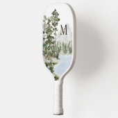 Raquette De Pickleball Forêt de pin vert monogramme et lac (Gauche)