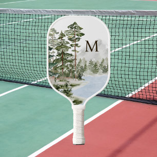 Raquette De Pickleball Forêt de pins verts et lac monogrammés