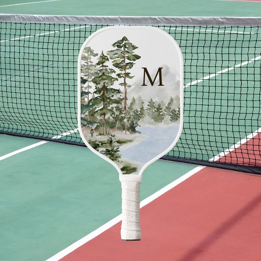 Raquette De Pickleball Forêt de pins verts et lac monogrammés