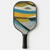 Raquette De Pickleball Formes ocre et bleu avec textures (Verso)