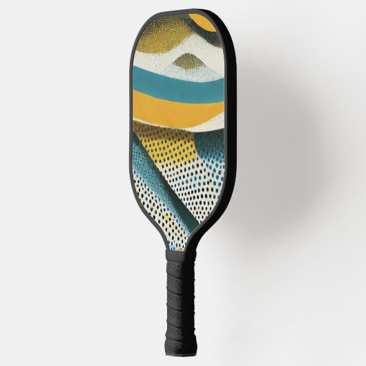 Raquette De Pickleball Formes ocre et bleu avec textures (Gauche)