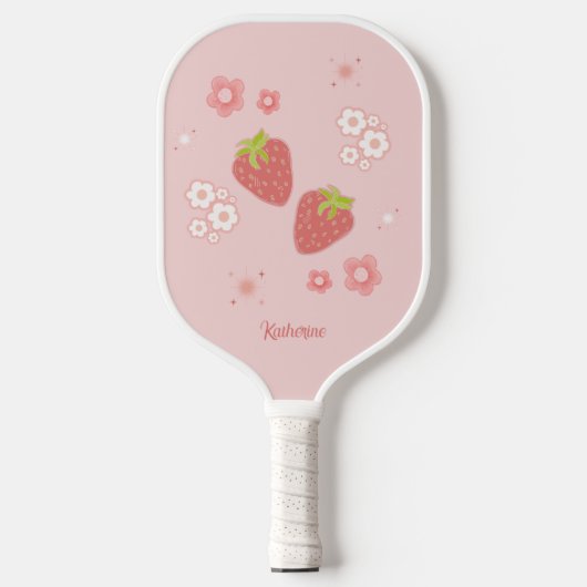 Raquette De Pickleball Fraise mignonne aux fleurs. (Recto)