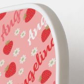 Raquette De Pickleball Fraise rose Nom personnalisé mignonne (Détail gauche)