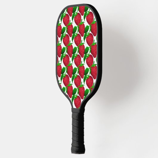 Raquette De Pickleball Fraises sur Motif Arrière - plan blanc (Gauche)