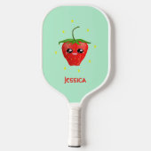 Raquette De Pickleball Fruit Monogram kawaii sur turquoise (Verso)