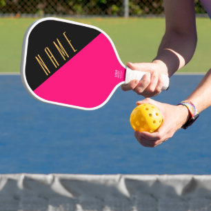 Raquette De Pickleball Fun Black Bright Rose Diagonal Bloc de couleur Tex