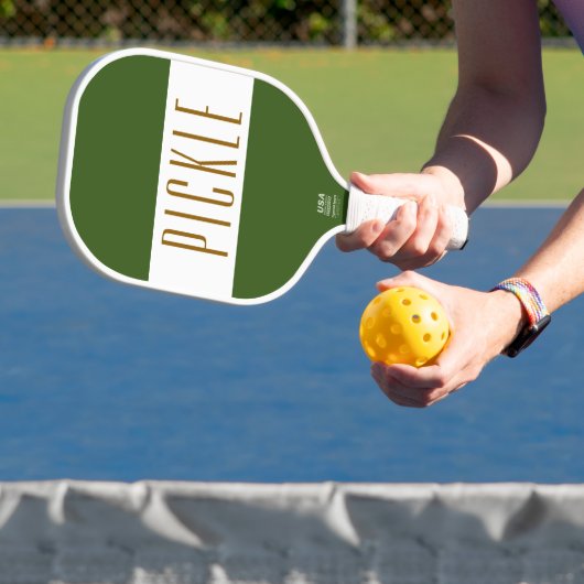 Raquette De Pickleball Fun Cool Forest Green White Stripes PICKLE Texte (Insitu)