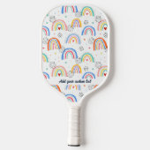 Raquette De Pickleball Fun Doodle Rainbow Heart Motif Nom du texte person (Verso)
