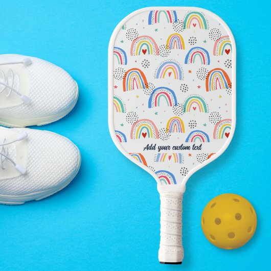Raquette De Pickleball Fun Doodle Rainbow Heart Motif Nom du texte person