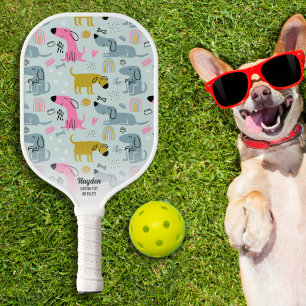 Raquette De Pickleball Fun Rainbow Chig Doodles Coeur Texte personnalisé