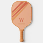 Raquette De Pickleball Fun Strips Monogramme Nom Peach Orange (Recto)