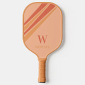 Raquette De Pickleball Fun Strips Monogramme Nom Peach Orange (Verso)