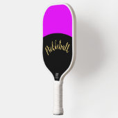 Raquette De Pickleball Fun Vivid Tropical Rose Courbes Noir Fancy Script (Gauche)