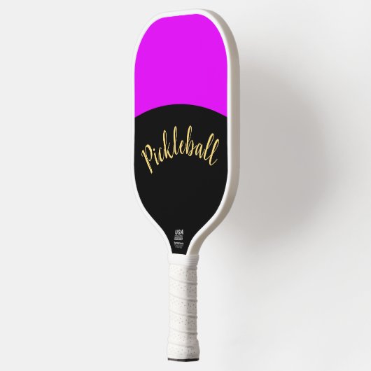 Raquette De Pickleball Fun Vivid Tropical Rose Courbes Noir Fancy Script (Gauche)