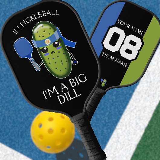 Raquette De Pickleball Funky Big Dill Nom de l'équipe Numéro Bleu Noir & 