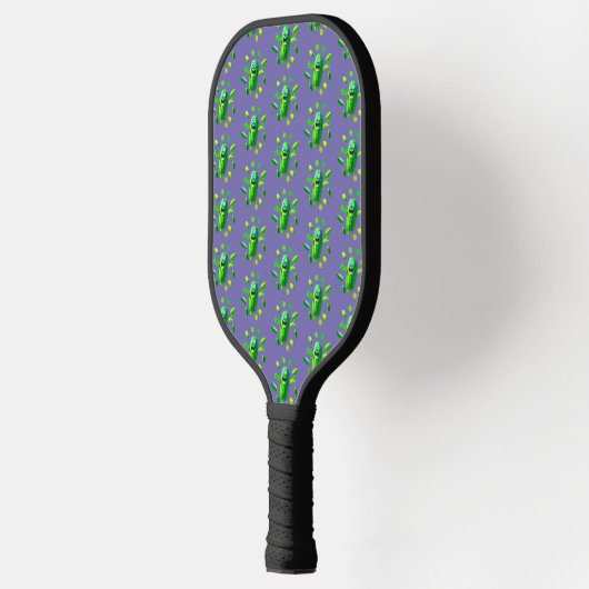 Raquette De Pickleball Funny Pickleman vert sur Arrière - plan pourpre (Gauche)