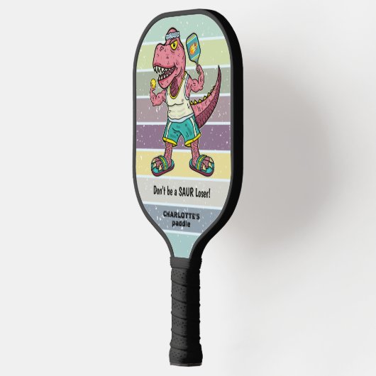 Raquette De Pickleball Funny Tyrannosaurus Rex Rose T-Rex Retro Personnal (Gauche)
