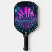 Raquette De Pickleball Futuristic Synthwave Cityscape Neon Purple  (Verso)