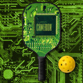 Raquette De Pickleball Geek de micropuce moderne à circuit imprimé vert p