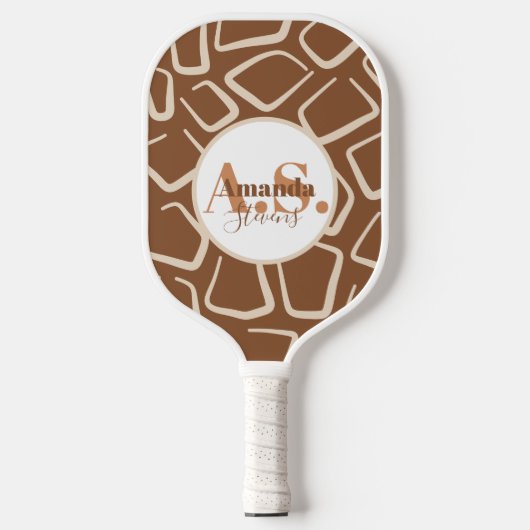 Raquette De Pickleball Giraffe Brown et blanche Motif Monogramme moderne (Recto)