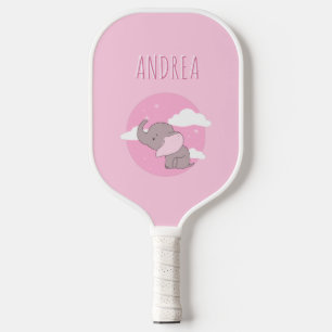 Raquette De Pickleball Girl Elephant mignon rose Dreamy Nuds Nom des enfa