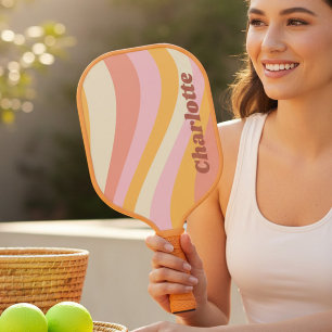 Raquette De Pickleball Girly Retro Vintage Wave Nom personnalisé