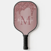 Raquette De Pickleball Girly Rose Gold Sparkle Glitter Drips monogram (Recto)