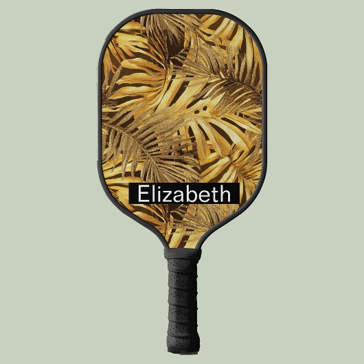 Raquette De Pickleball Glam Gold Tropical Leaves Personalized