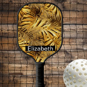 Raquette De Pickleball Glam Gold Tropical Leaves Personalized