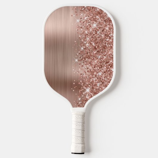 Raquette De Pickleball Glitter Rose Gold Glam Nom du script (Verso)