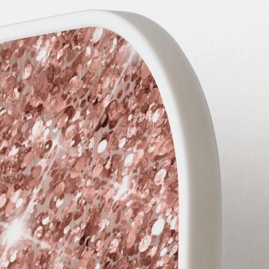 Raquette De Pickleball Glitter Rose Gold Glam Nom du script (Détail gauche)