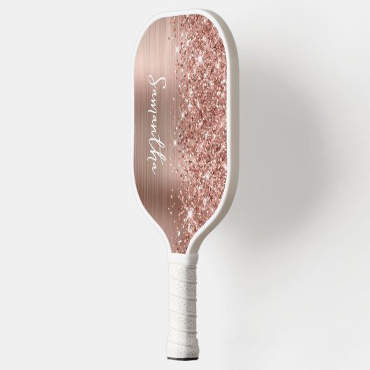 Raquette De Pickleball Glitter Rose Gold Glam Nom du script (Gauche)