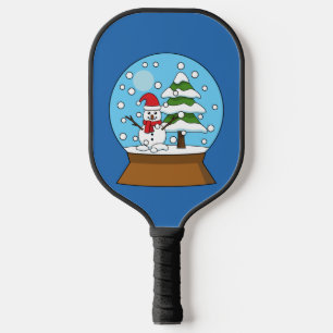 Raquette De Pickleball Globe de neige avec Snowman et Pine Tree