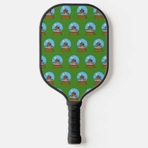 Raquette De Pickleball Globe de neige avec un moineau mignon jouant au so