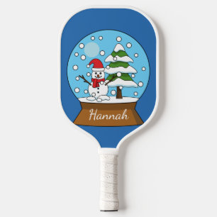 Raquette De Pickleball Globe des neiges avec Snowman et Pine Tree Perso