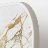 Raquette De Pickleball Gold & Marbre blanc, Gold Bar, Black Name/Monogram (Détail gauche)