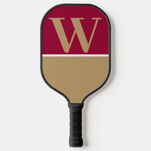 Raquette De Pickleball Gold & Maroon College Couleurs Monogramme (Recto)