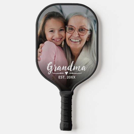 Raquette De Pickleball Grand-mère Script Photo Blanc Établie (Verso)