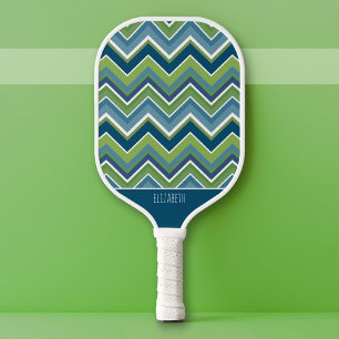 Raquette De Pickleball Grand Pastel coloré Chevron Motif - Nom du script