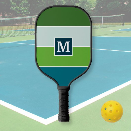 Raquette De Pickleball Grandes bandes en bleu et vert avec Monogrammes