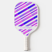 Raquette De Pickleball Grandes rayures rose et bleu Moderne Nom personnal (Recto)
