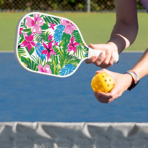 Raquette De Pickleball Gras Colorful Palm Tropical Feuilles Fleurs Motif