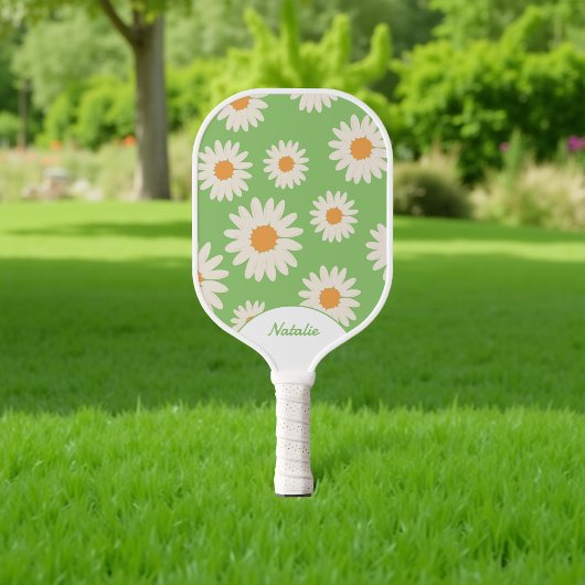 Raquette De Pickleball Green Daisy Floral Retro