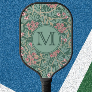 Raquette De Pickleball Green Floral William Morris Custom Initial Ladies