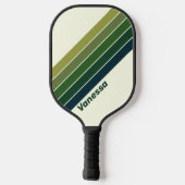 Raquette De Pickleball Green Retro cinq rayées avec nom (Verso)