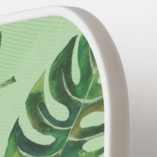 Raquette De Pickleball Green Tropical Monstera Plante Monogramme Nom (Détail gauche)