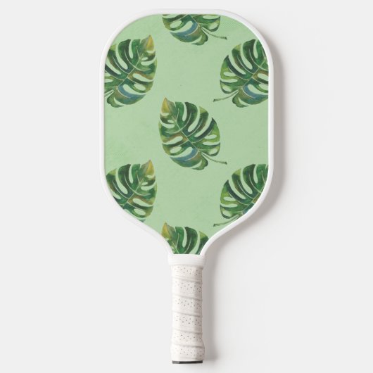 Raquette De Pickleball Green Tropical Monstera Plante Monogramme Nom (Recto)