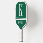 Raquette De Pickleball Green & White Striped Monogram Name (Gauche)
